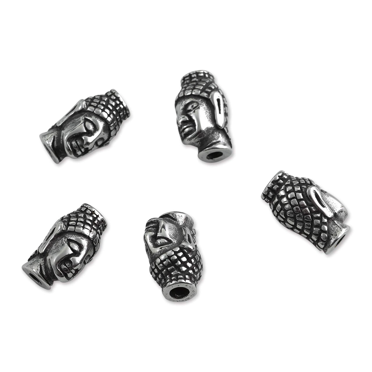 John Bead Antique Stainless Steel Beads - Buddha 2, 14 x 9 mm, Pkg of 5